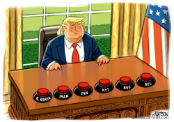 TRUMP FINGER ON NUCLEAR BUTTONS by RJ Matson