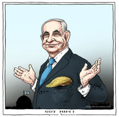 TRUMP IN NETANYAHU POCKET by Joep Bertrams