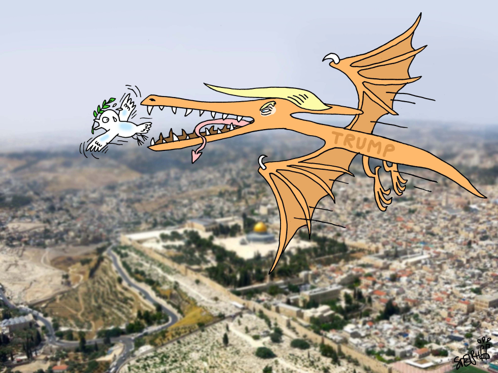  TRUMP FLYING OVER JERUSALEM by Stephane Peray