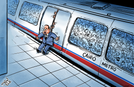 EL-SISI AND PROTESTE AT CAIRO METRO by Osama Hajjaj