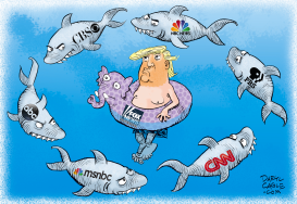 MEDIA SHARKS CIRCLE TRUMP by Daryl Cagle