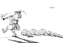 ANGELA MERKEL WITH PIGGY BANK`S by Petar Pismestrovic