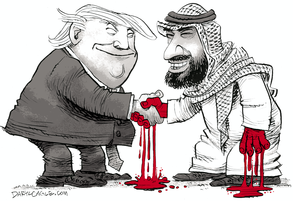  TRUMP AND SAUDI PRINCE BIN SALMAN HANDSHAKE  by Daryl Cagle