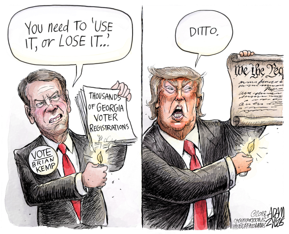  SUPPRESSING RIGHTS - TRUMP AND KEMP by Adam Zyglis