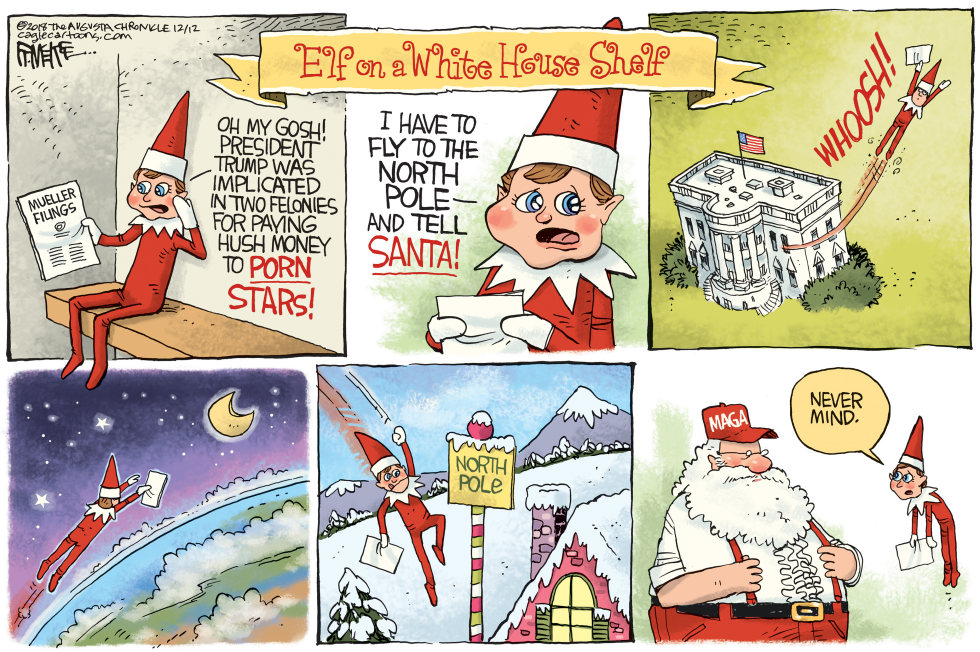  ELF ON A WHITE HOUSE SHELF by Rick McKee