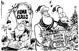 BILL AND GEORGE SR AND FEMA CLAUS by Mike Lane