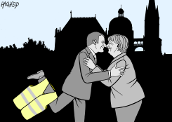 MACRON AND MERKEL IN AACHEN by Rainer Hachfeld