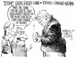 TRUMP SIGNS BIBLES by John Darkow