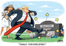 TRUMP KICKS MCCAIN HEADSTONE by RJ Matson