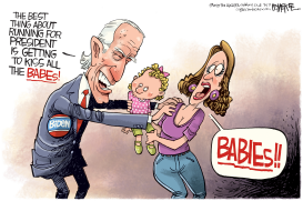 BIDEN KISSING BABES by Rick McKee