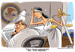 LADY JUSTICE TRIES TO READ MUELLER REPORT by RJ Matson