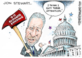 JON STEWART AND 911 RESPONDER FUNDS by Dave Granlund