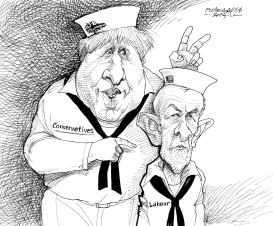 BRITISH COMEDY BORIS JOHNSON JEREMY CORBYN by Petar Pismestrovic