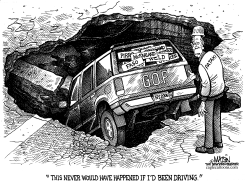 NEW YORK–G.O.P. CANDIDATES GO DOWN SINKHOLE by RJ Matson