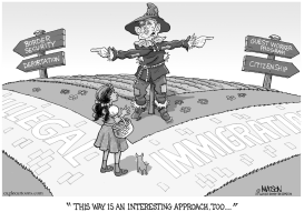 ILLEGAL IMMIGRATION SCARECROW-GRAYSCALE by RJ Matson