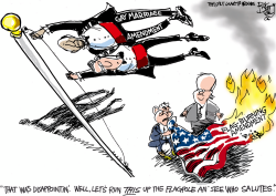 FLAMING GAY FLAG  by Pat Bagley