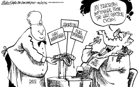 ROVE SERVES THE BASE by Mike Keefe