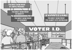 VOTER ID EXPRESS LANE-GRAYSCALE by RJ Matson