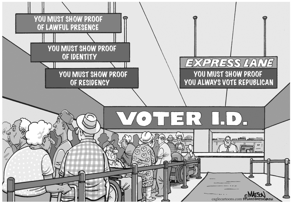  VOTER ID EXPRESS LANE-GRAYSCALE by RJ Matson