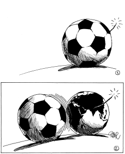 SOCCER-BALL HIDING EARTH-GLOBE by Riber Hansson