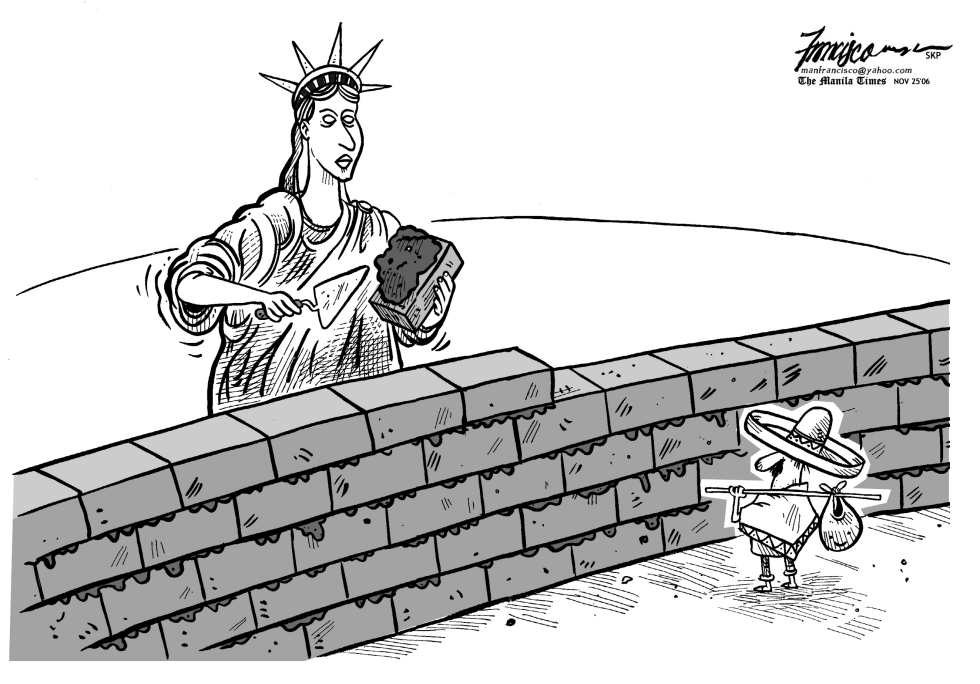  LADY LIBERTY BUILDS WALL by Manny Francisco