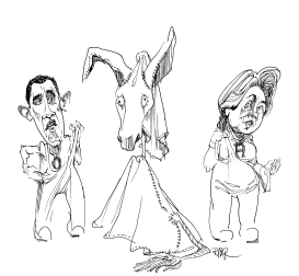 OBAMA AND HILLARY DRESSING TO DONKEYS by Riber Hansson