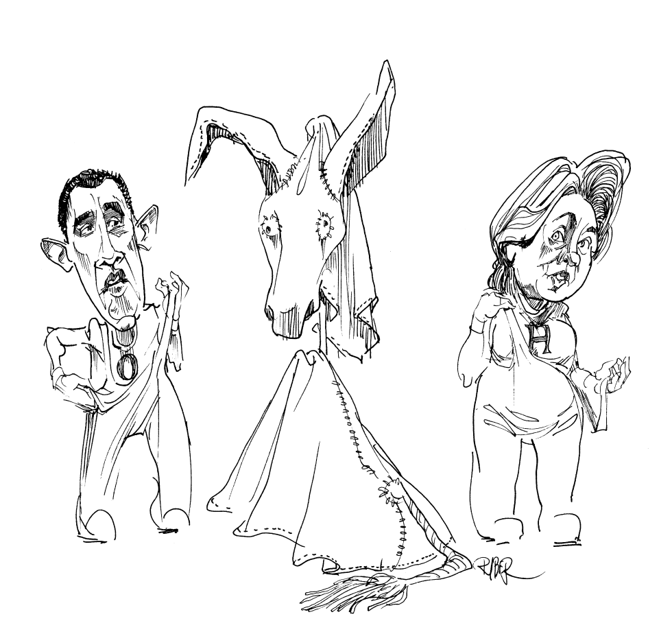  OBAMA AND HILLARY DRESSING TO DONKEYS by Riber Hansson