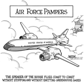 NANCY PELOSI FLIES AIR FORCE PAMPERS by RJ Matson