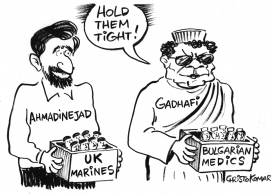 GADHAFI AND AHMADINEJAD - B&W by Christo Komarnitski