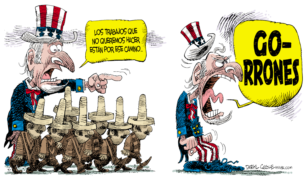  INMIGRANTES ILEGALES GORRONES  by Daryl Cagle