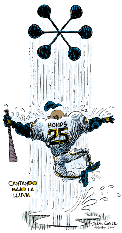 BONDS CANTANDO BAJO LA LLUVIA  by Daryl Cagle