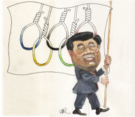 HO JINTAO WITH OLYMPIC GAME FLAG by Riber Hansson