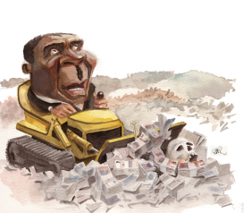 MUGABE MOVING MONEY WITH DUMPER by Riber Hansson