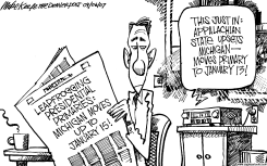 LEAPFROGGING PRIMARIES by Mike Keefe