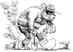 BATTERED FIRE BEAR by Daryl Cagle