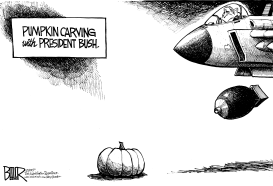 PUMPKIN CARVING WITH BUSH by Nate Beeler