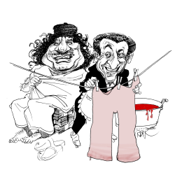 SARKOZY WASHING KHADAFFIS BLOODY PANTS by Riber Hansson