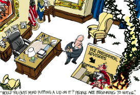 CHENEY ON FIRE by Pat Bagley