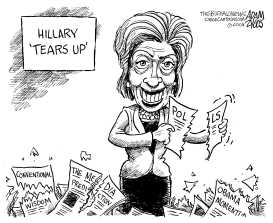 HILLARY TEARS UP by Adam Zyglis