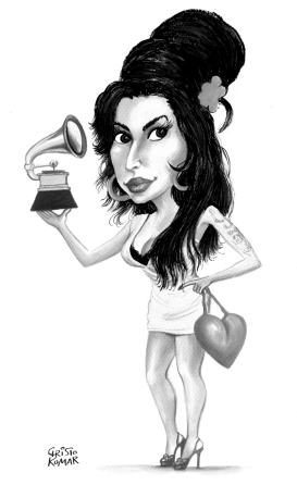 AMY WINEHOUSE WITH GRAMMY - GRAYSCALE by Christo Komarnitski