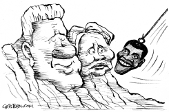 CLINTON'S RUSHMORE - B&W by Christo Komarnitski