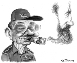 RAUL CASTRO'S CIGAR - GRAYSCALE by Christo Komarnitski