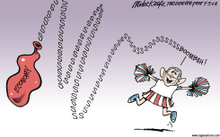 BUSH CHEERLEADS ECONOMY by Mike Keefe