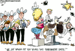 POLYGAMIST BULL RIDING by Pat Bagley