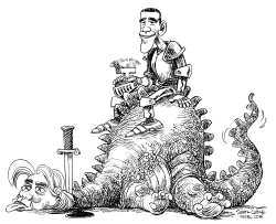 OBAMA DERROTA A HILLARY by Daryl Cagle