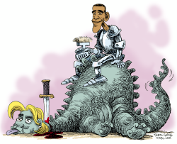 OBAMA DEFEATS HILLARY by Daryl Cagle