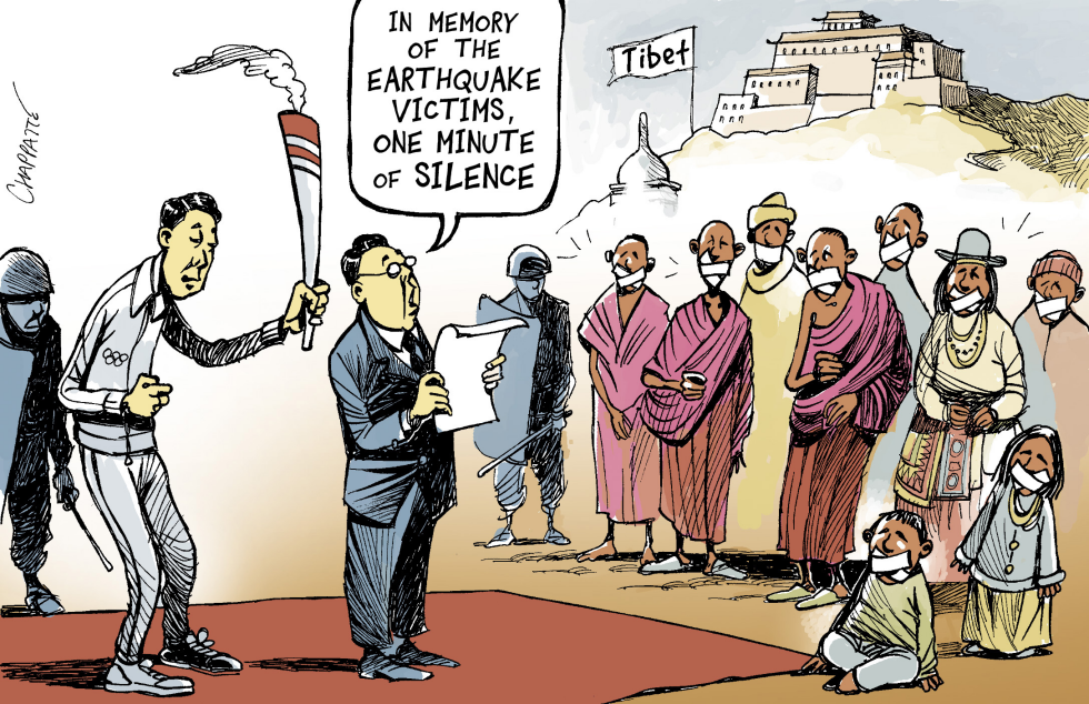  OLYMPIC TORCH IN TIBET by Patrick Chappatte