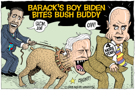 BIDEN BITES BUSH BUDDY by Wolverton