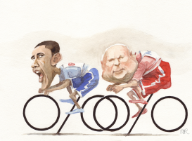 OBAMA AND MCCAIN IN CYCLE RACE ON PERCENT SIGN by Riber Hansson