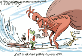 RECESSION GRINCH  by David Fitzsimmons